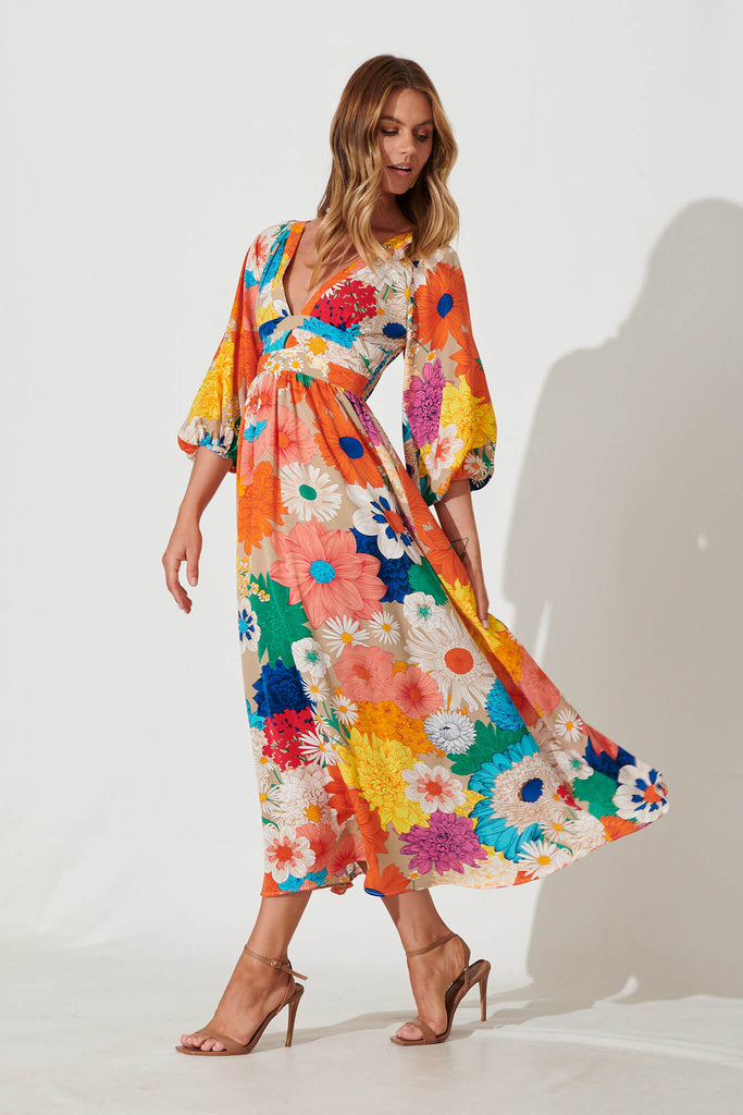 Melski Maxi Dress In Bright Multi Floral - side
