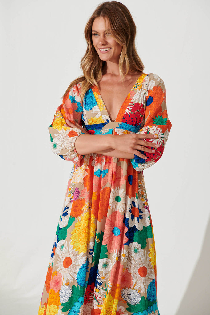 Melski Maxi Dress In Bright Multi Floral - front