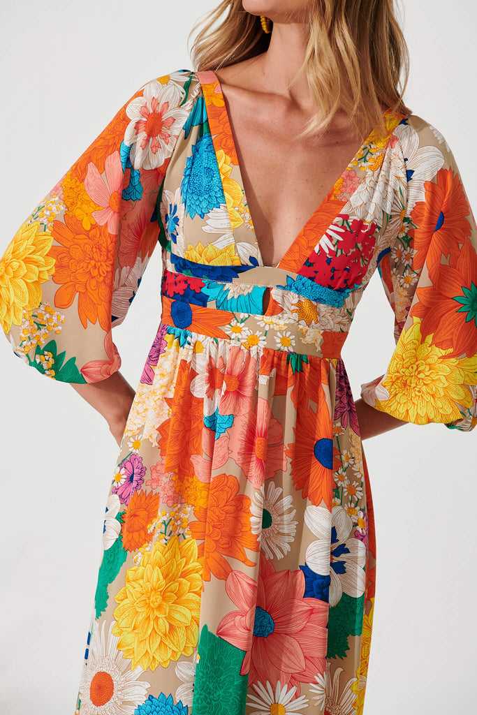 Melski Maxi Dress In Bright Multi Floral - detail