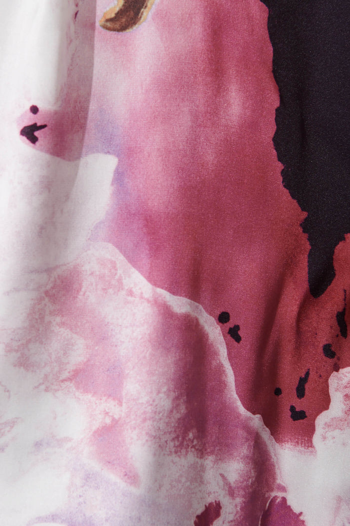 Afternoon Shirt In Pink With Purple Watercolour Satin - fabric