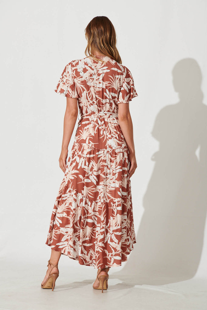 Heidi Maxi Dress In Rust Leaf Print - back