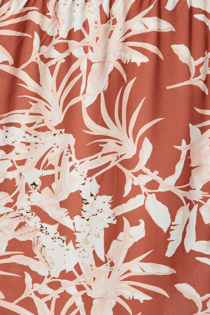 Heidi Maxi Dress In Rust Leaf Print - fabric