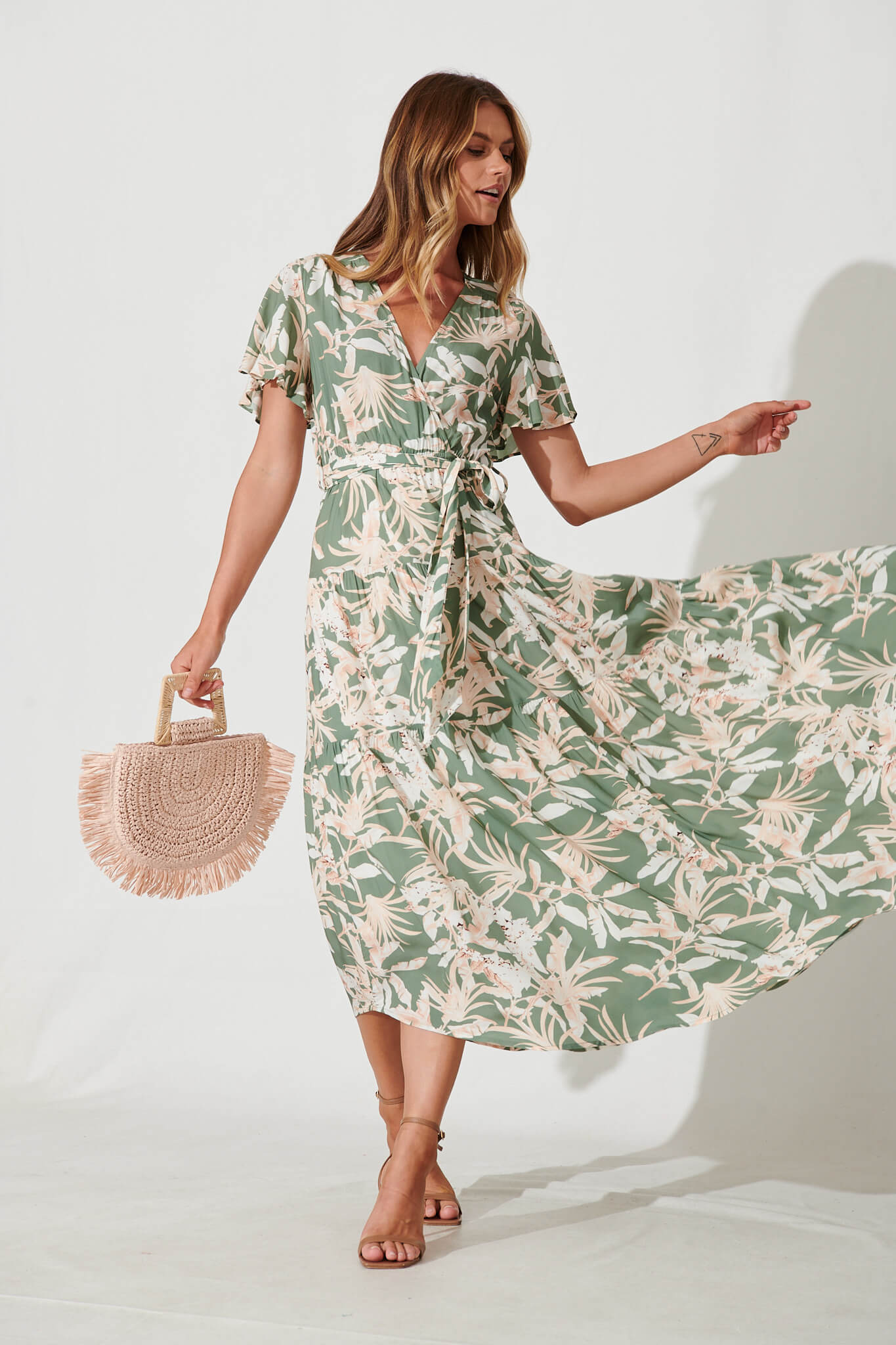 Green leaf maxi dress hotsell