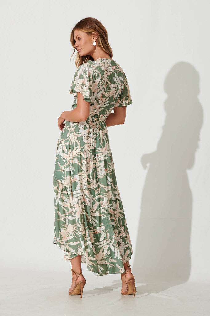Heidi Maxi Dress In Green Leaf Print - back