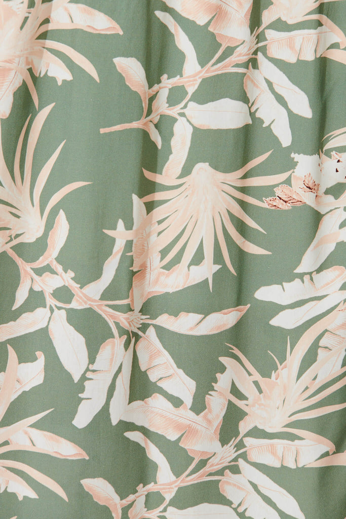 Heidi Maxi Dress In Green Leaf Print - fabric
