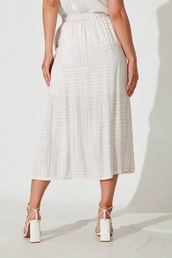 Moree Midi Skirt In Beige Geometric Print Linen Blend – St Frock