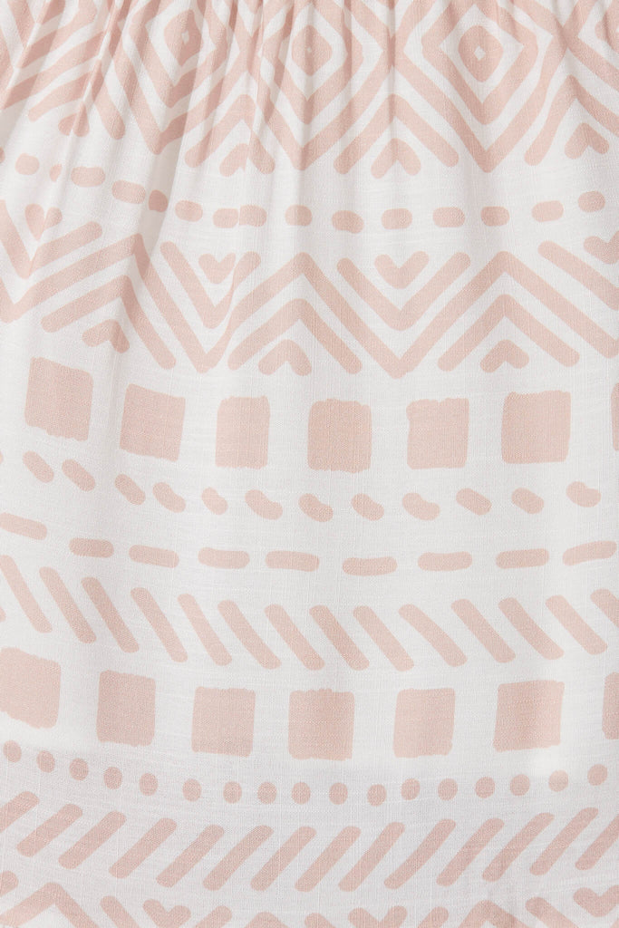 Morning Midi Dress In Tan And Cream Geometric Linen Blend - fabric