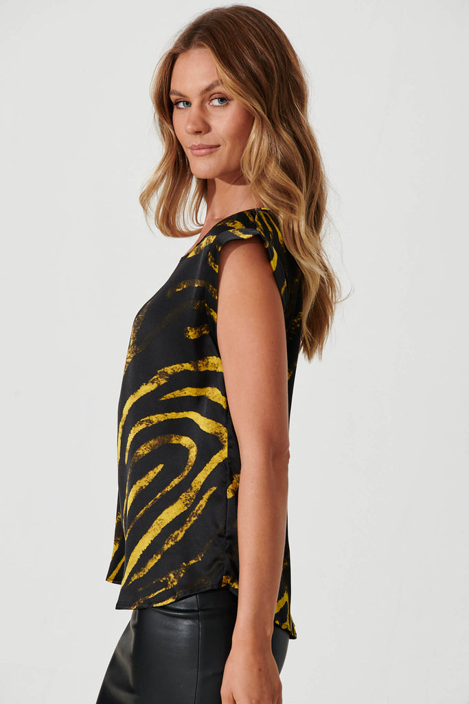 Rejina Top In Black With Yellow Print - side