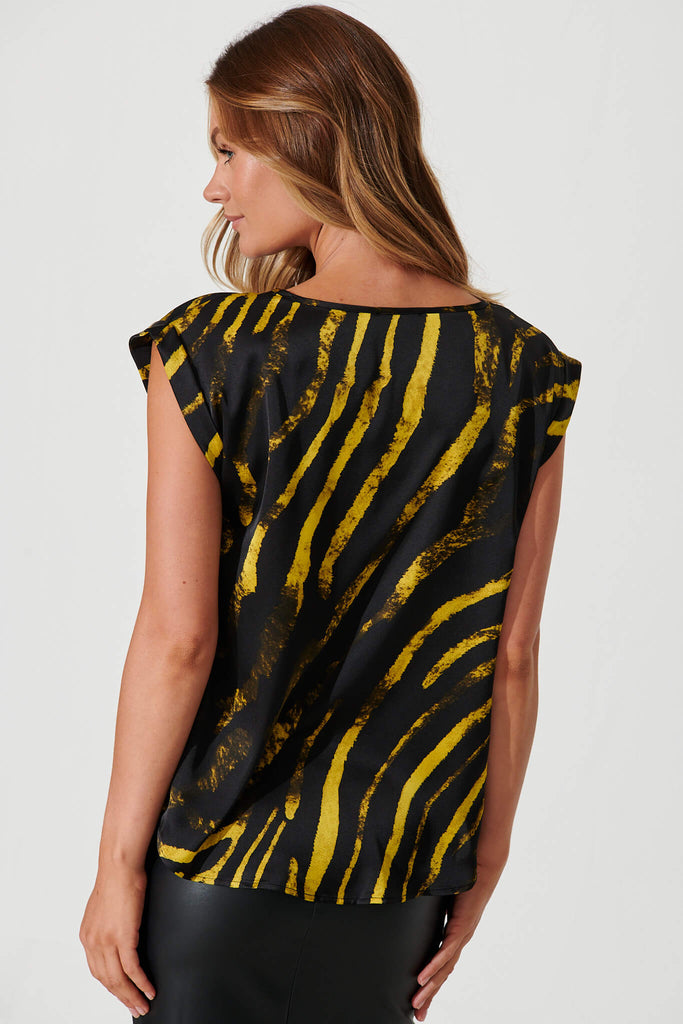 Rejina Top In Black With Yellow Print - back