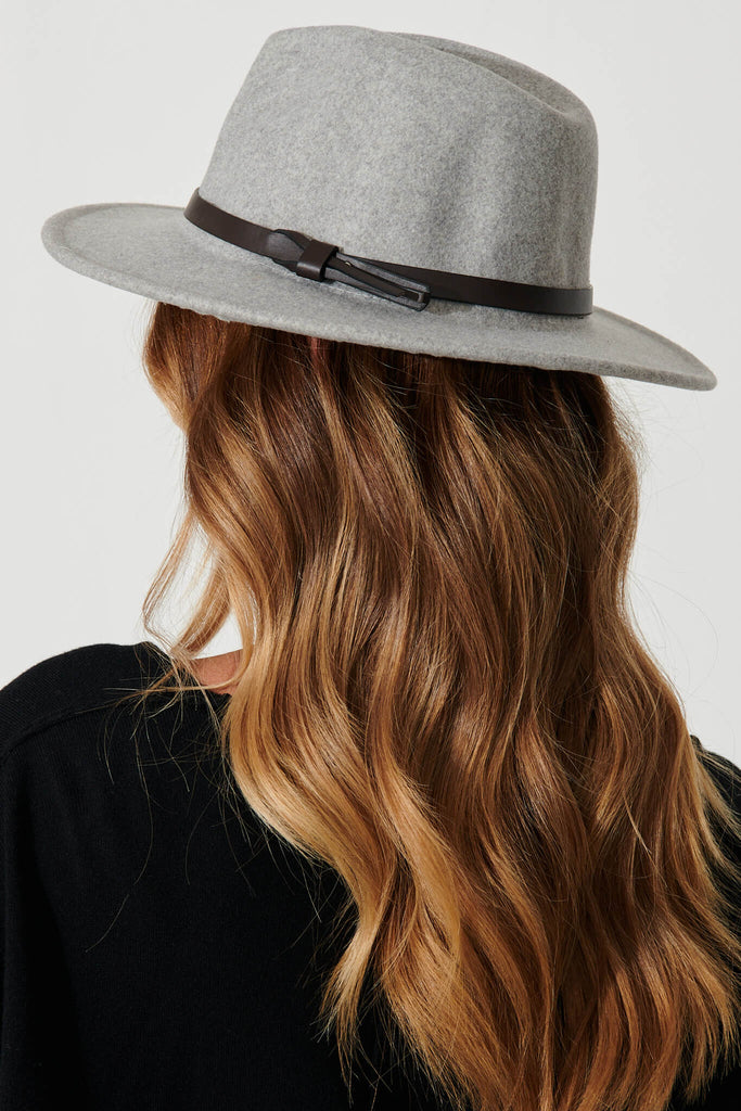 August + Delilah Ivy Fedora Hat In Light Grey With Black Trim - back