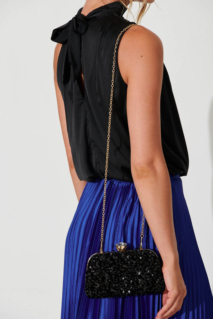 August + Delilah Nikita Clutch In Black Sequin - on model