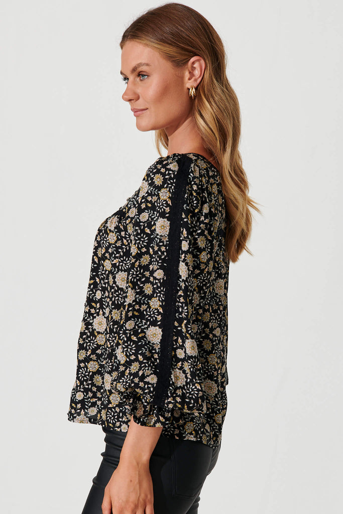 Martika Top In Black With Cream Floral - side
