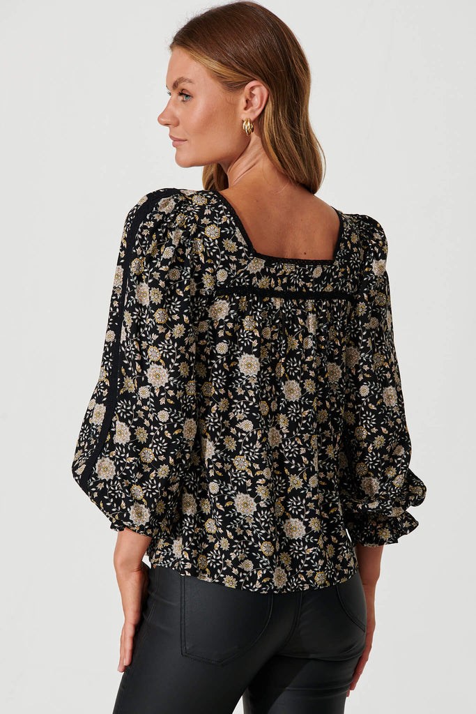 Martika Top In Black With Cream Floral - back