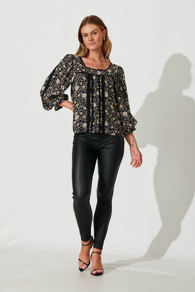 Martika Top In Black With Cream Floral - full length