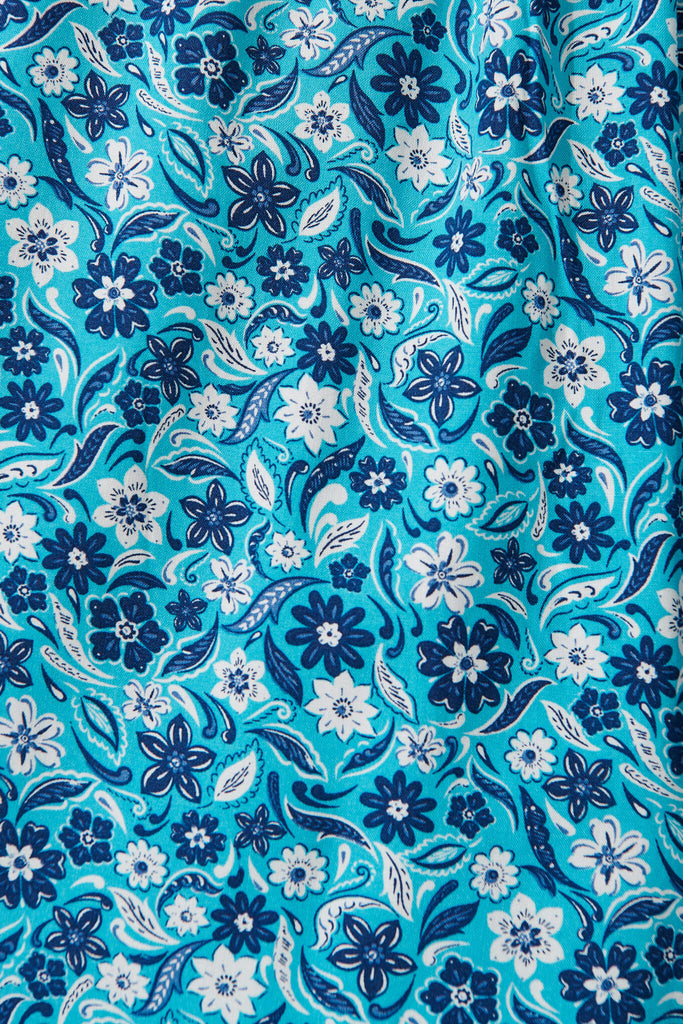 Alanis Top In Blue Floral - fabric