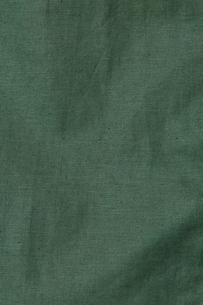 Oatland Midi Shirt Dress In Green Cotton Linen - fabric