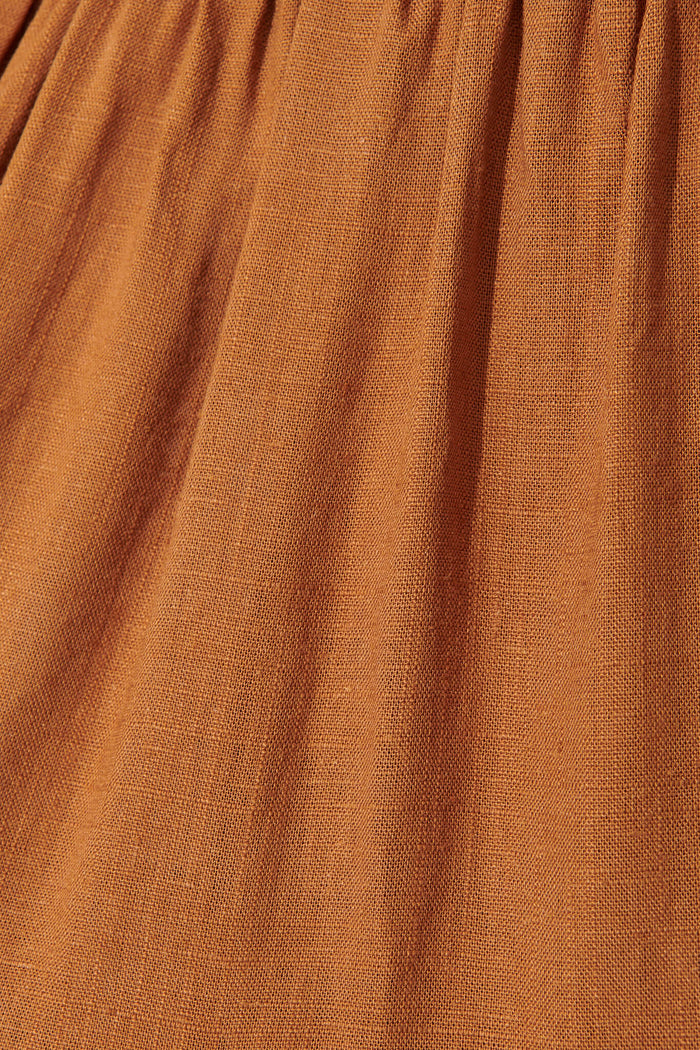 Celle Smock Dress In Camel Brown Cotton Linen Blend - fabric