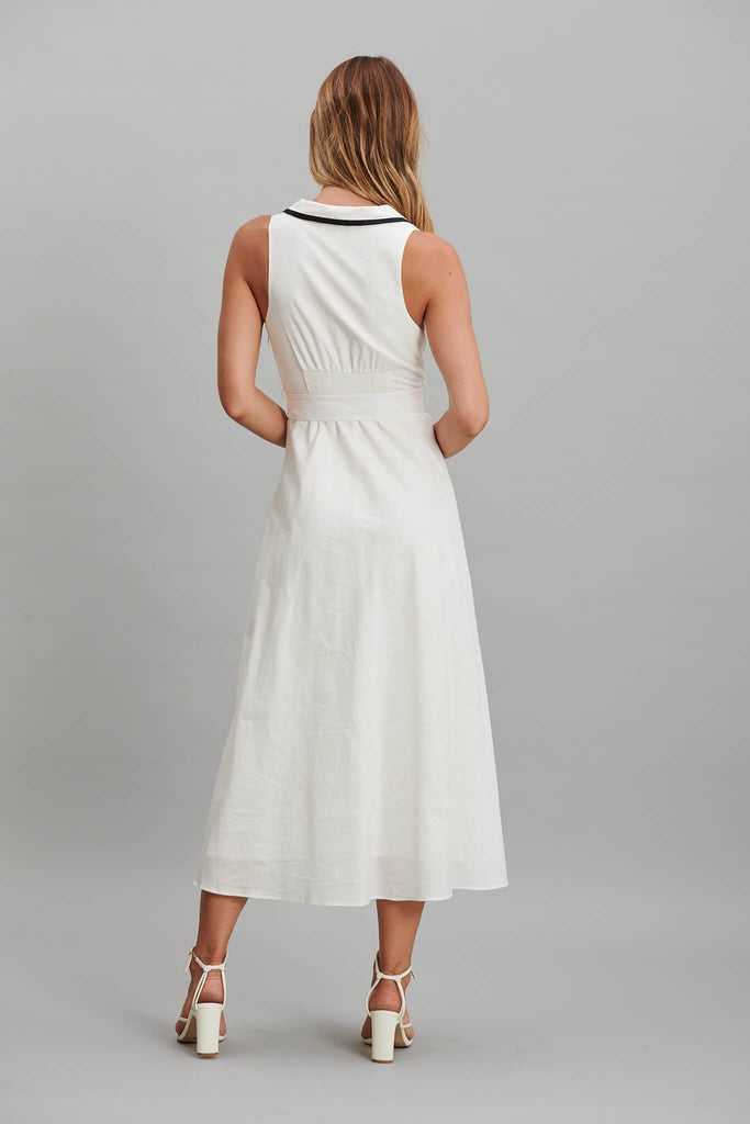 Enchanter Midi Dress In White Linen Cotton - back
