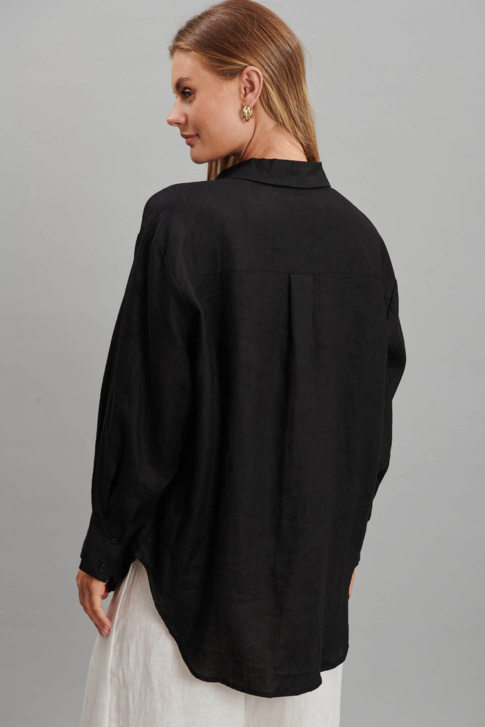 Freelance Shirt In Black Pure Linen - back