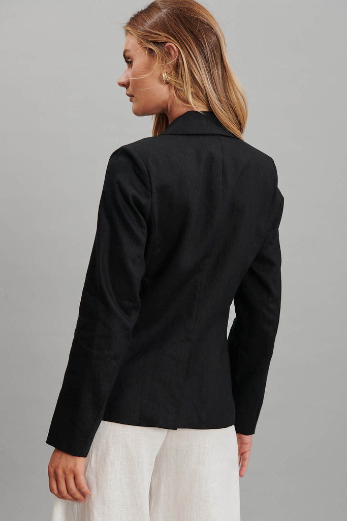 Deborah Blazer In Black Pure Linen - back