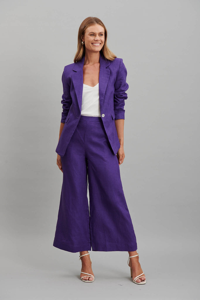 Deborah Blazer In Purple Pure Linen - full length