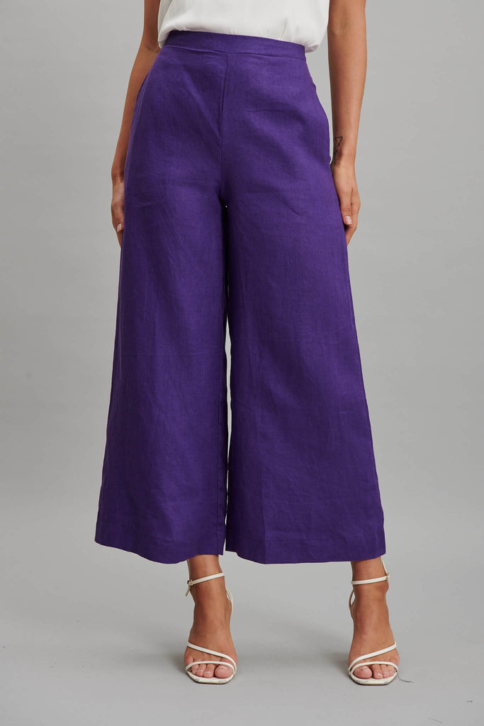 Clarita Pant In Purple Pure Linen - front