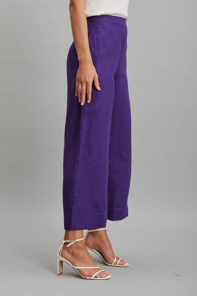 Clarita Pant In Purple Pure Linen - side