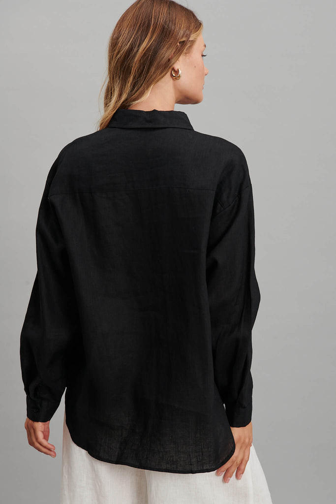 Yola Shirt In Black Pure Linen - back