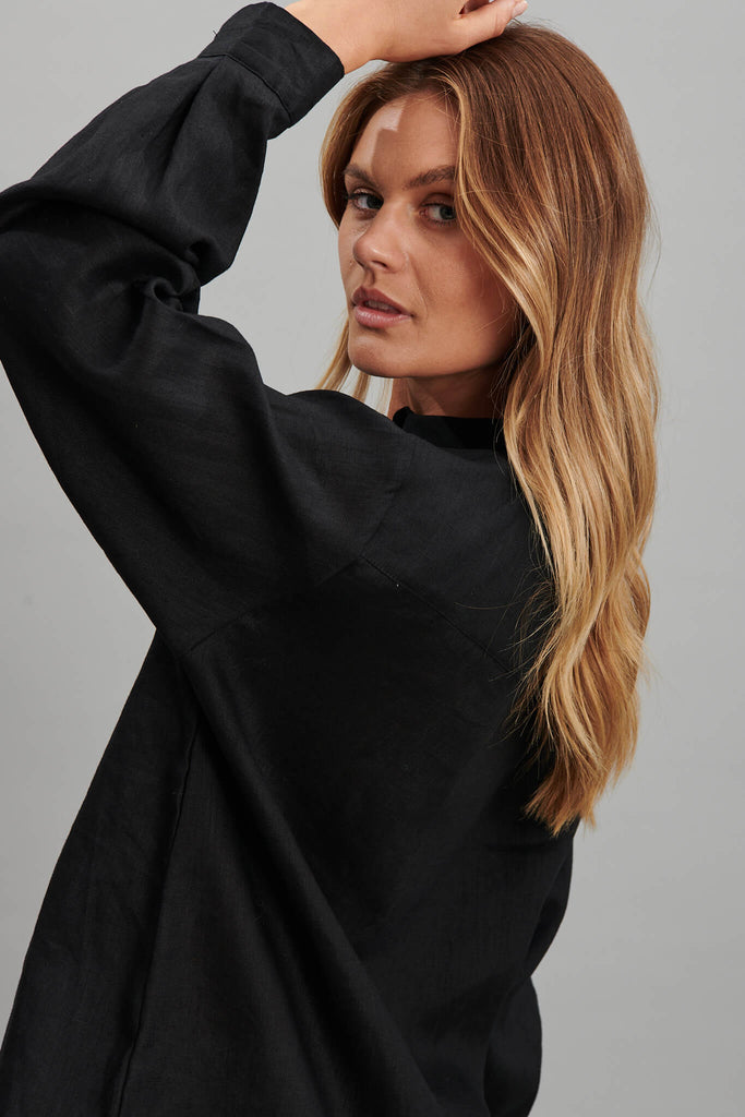 Yola Shirt In Black Pure Linen - detail