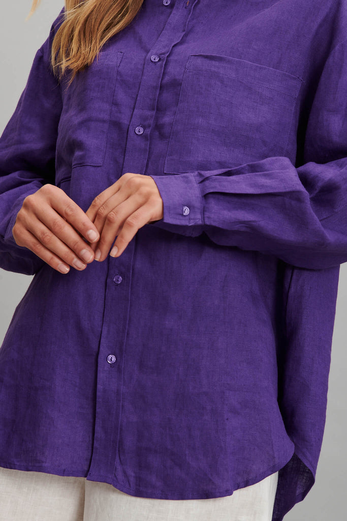 Yola Shirt In Purple Pure Linen - detail