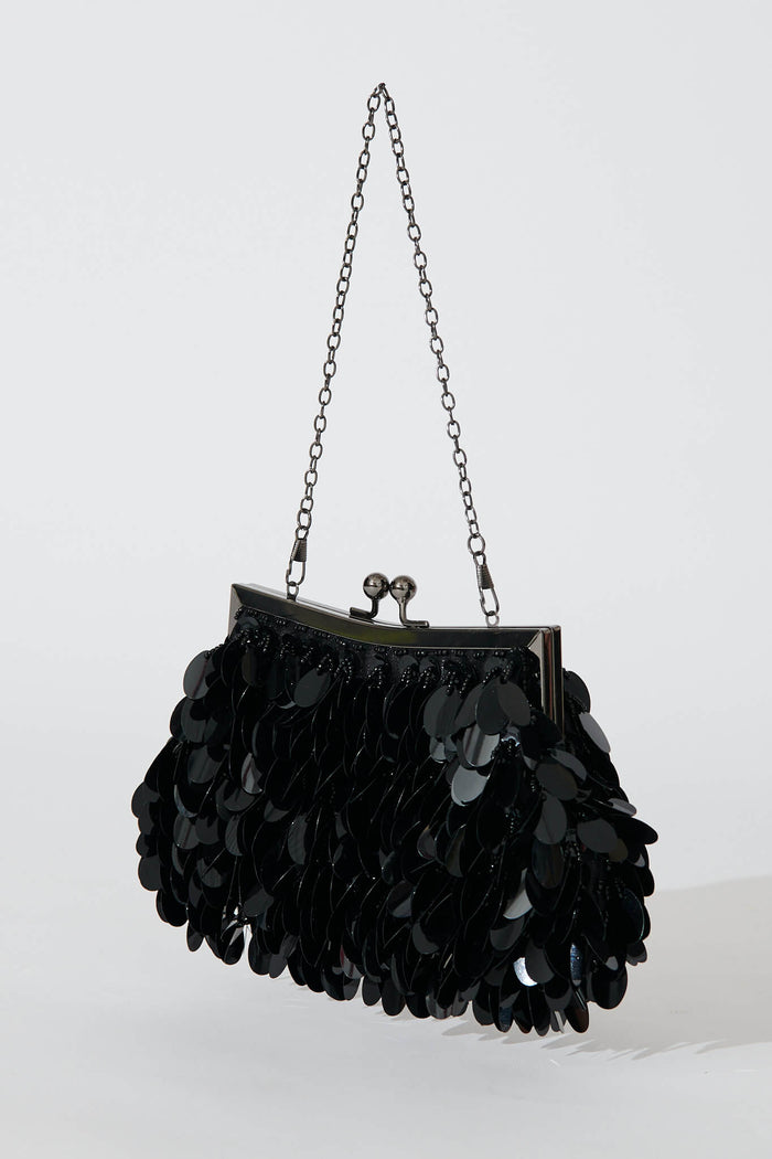August + Delilah Leah Clutch Bag In Black Sequin - side