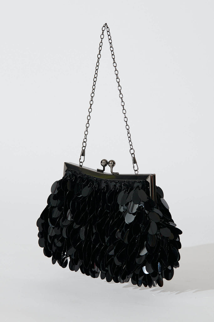 August + Delilah Leah Clutch Bag In Black Sequin - side