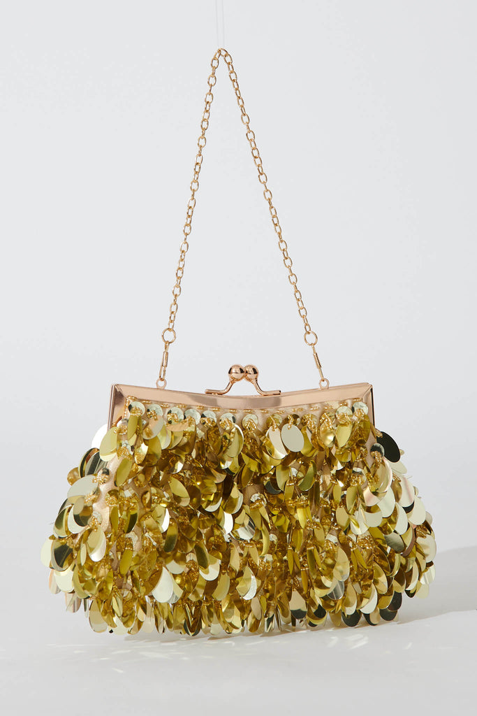 August + Delilah Leah Clutch Bag In Gold Sequin - front