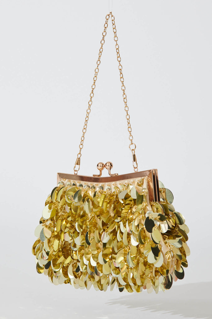 August + Delilah Leah Clutch Bag In Gold Sequin - side