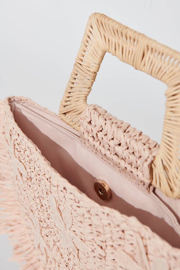 August + Delilah Hawai Raffia Bag In Blush - detail