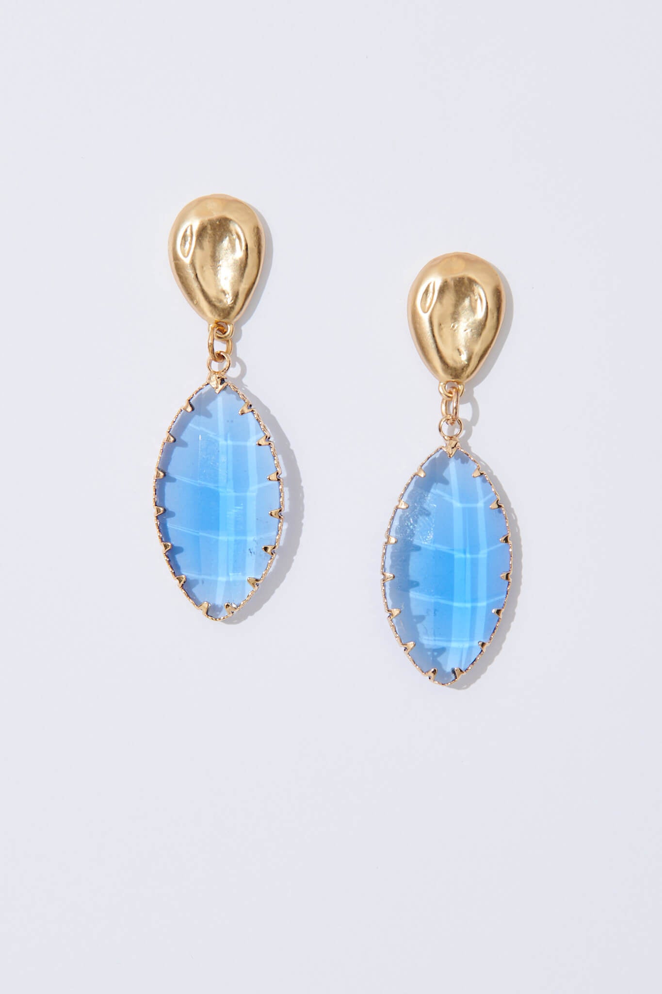 August + Delilah Harrieta Drop Earrings In Gold With Blue Stone - flatlay