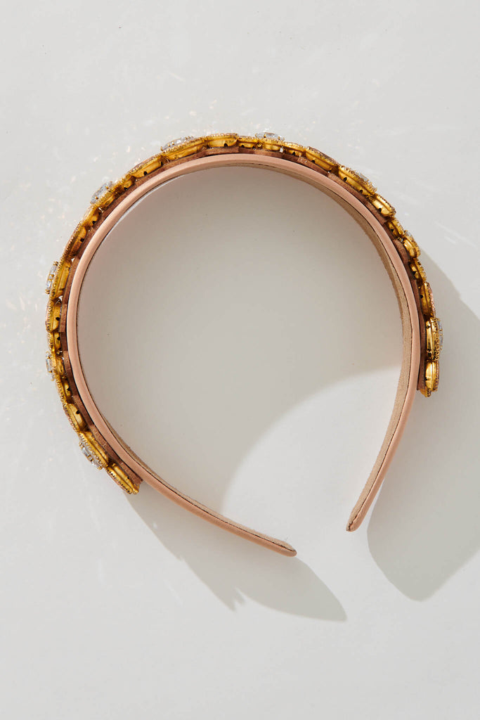 August + Delilah Eloise Headband In Gold Diamante - flatlay