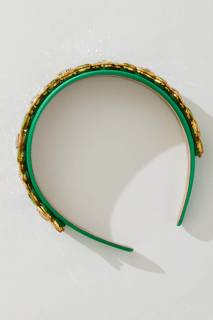 August + Delilah Eloise Headband In Green Diamante - flatlay