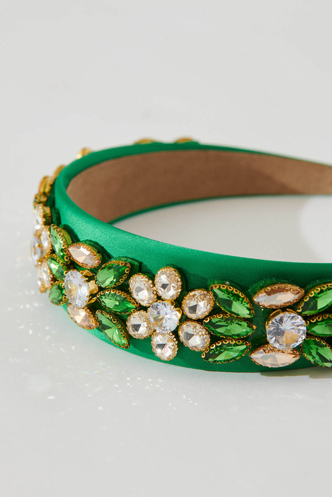August + Delilah Eloise Headband In Green Diamante - detail
