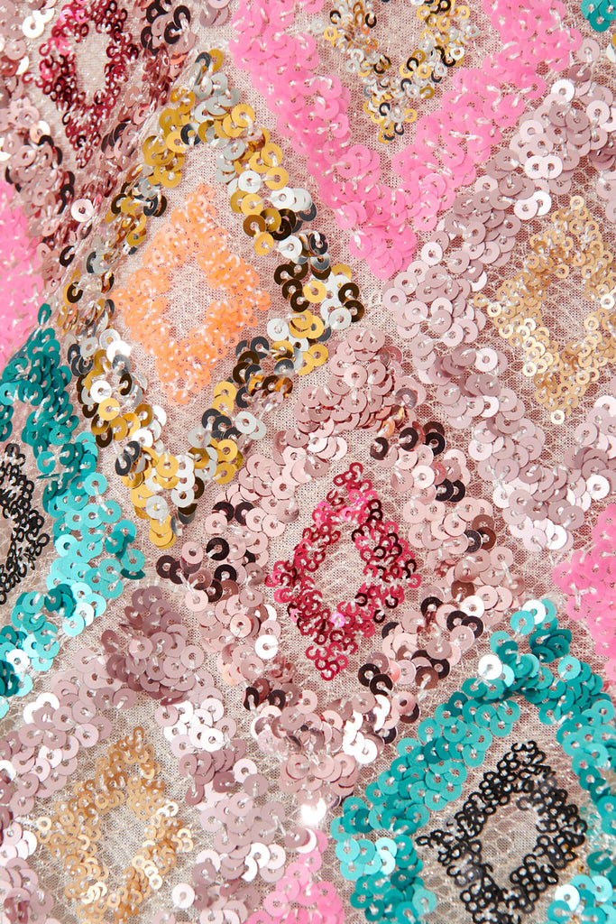 Pluto Knit Cardigan In Cream Multi Sequin Wool Blend - fabric