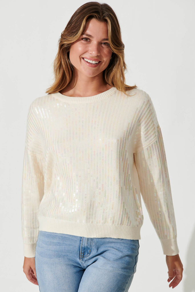 Jackson Knit In Cream Sequin Wool Blend - front