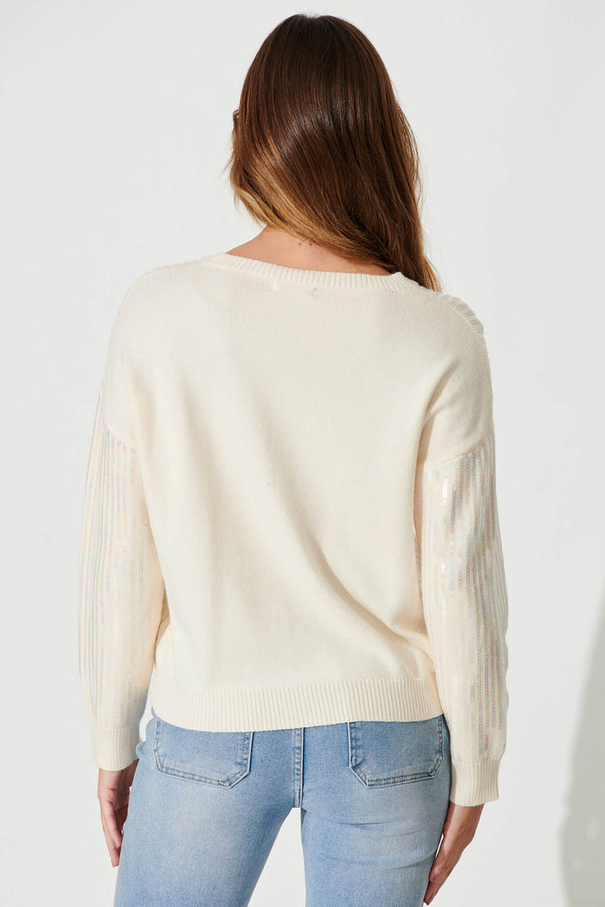 Jackson Knit In Cream Sequin Wool Blend - back