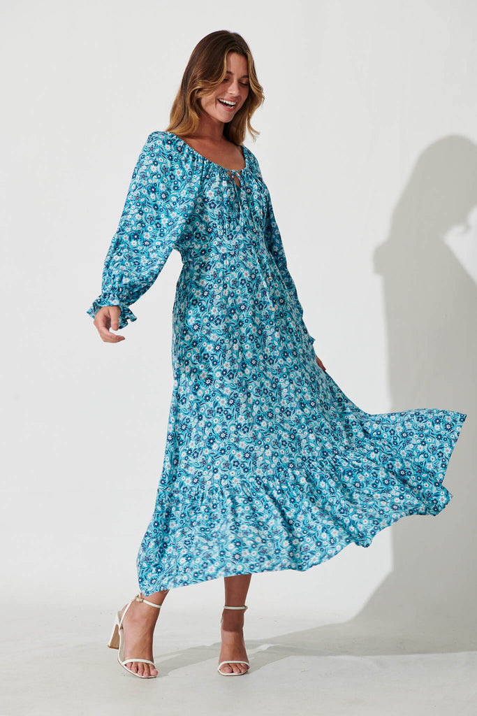 Timeless Maxi Dress In Blue Floral - full length