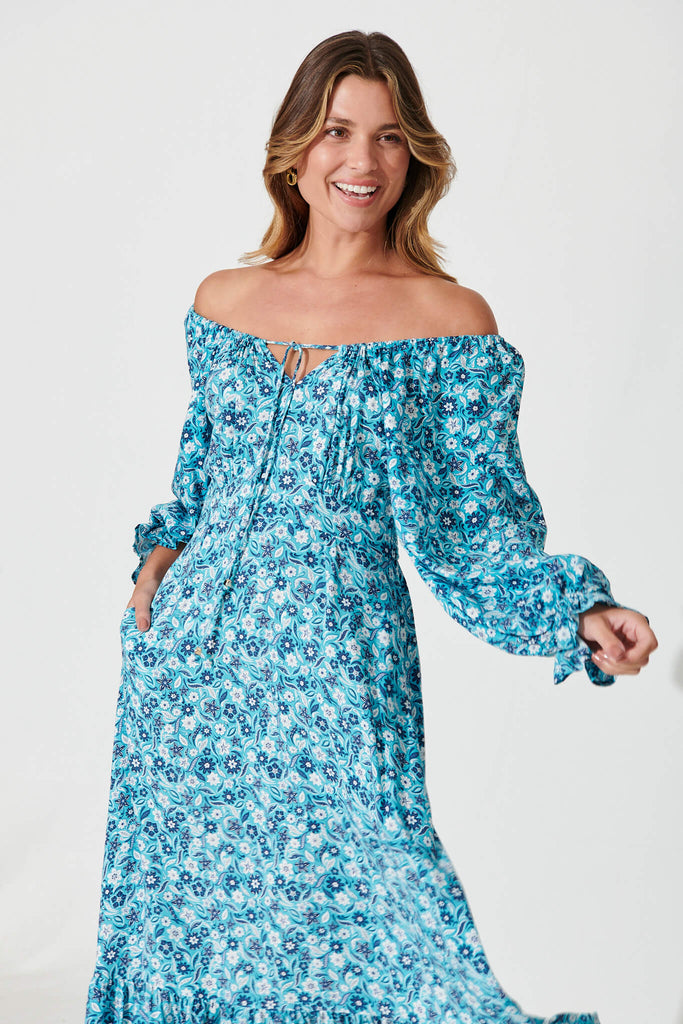 Timeless Maxi Dress In Blue Floral - front
