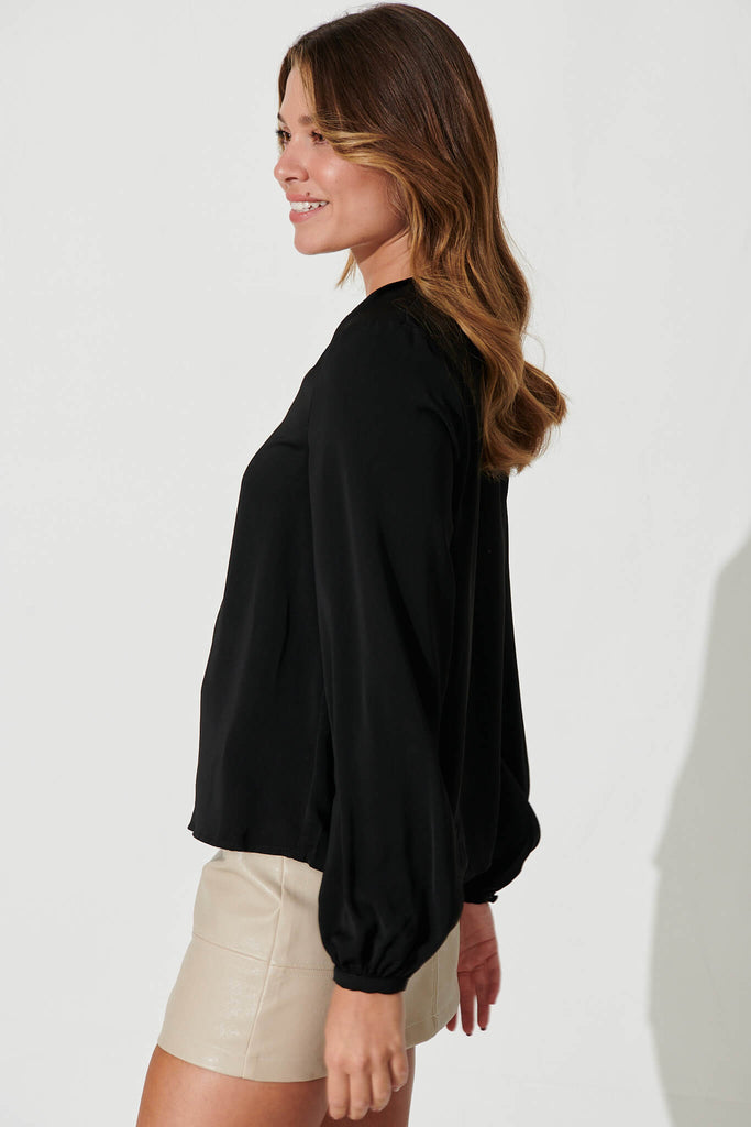 Rydell Shirt With Chain Detail In Black Satin - side