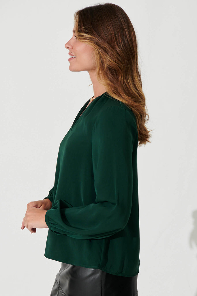 Rydell Shirt With Chain Detail In Emerald Satin - side