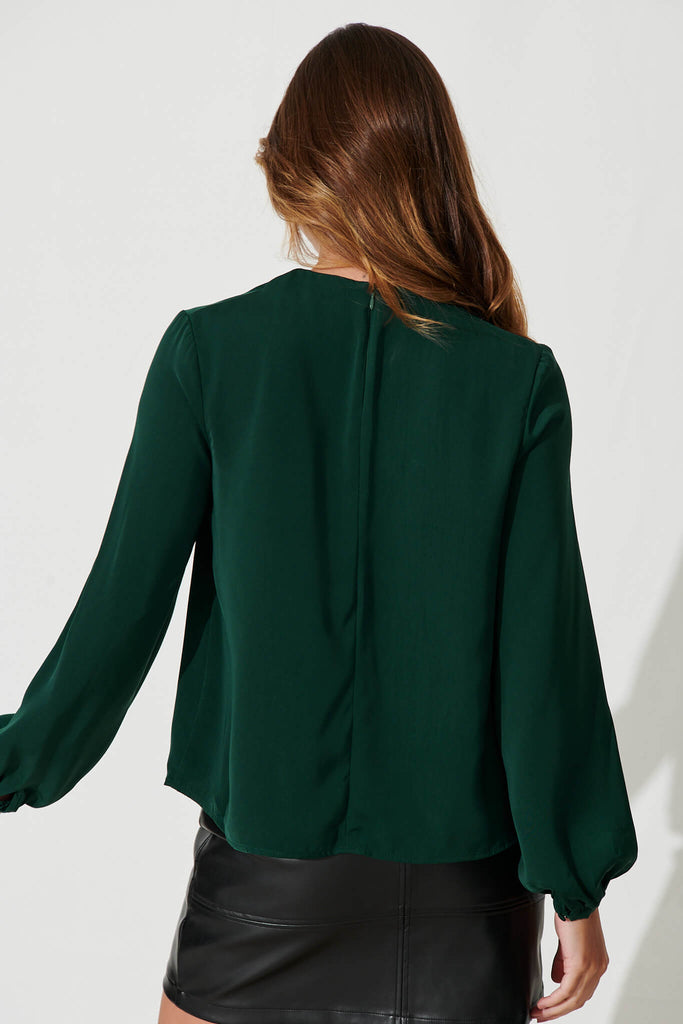 Rydell Shirt With Chain Detail In Emerald Satin - back