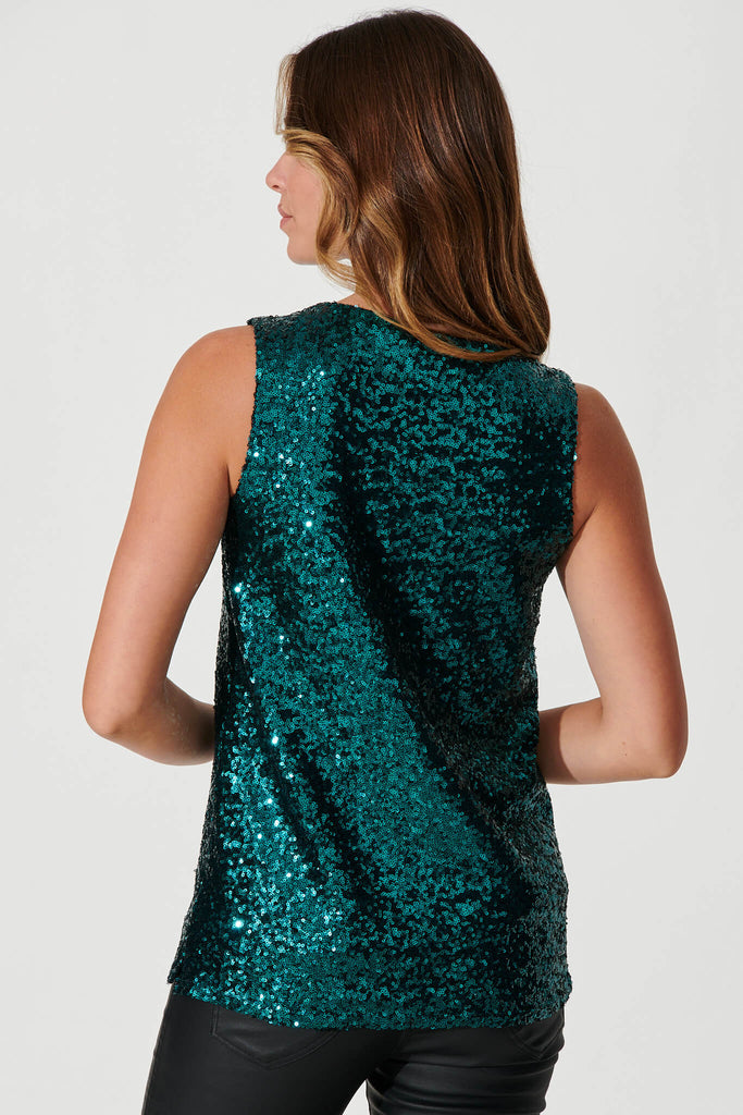 Joya Top In Emerald Sequin - back