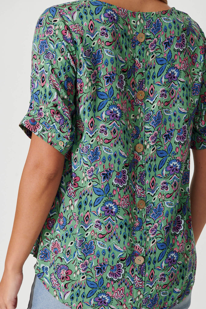 Peggy Top In Sage With Multi Floral - detail