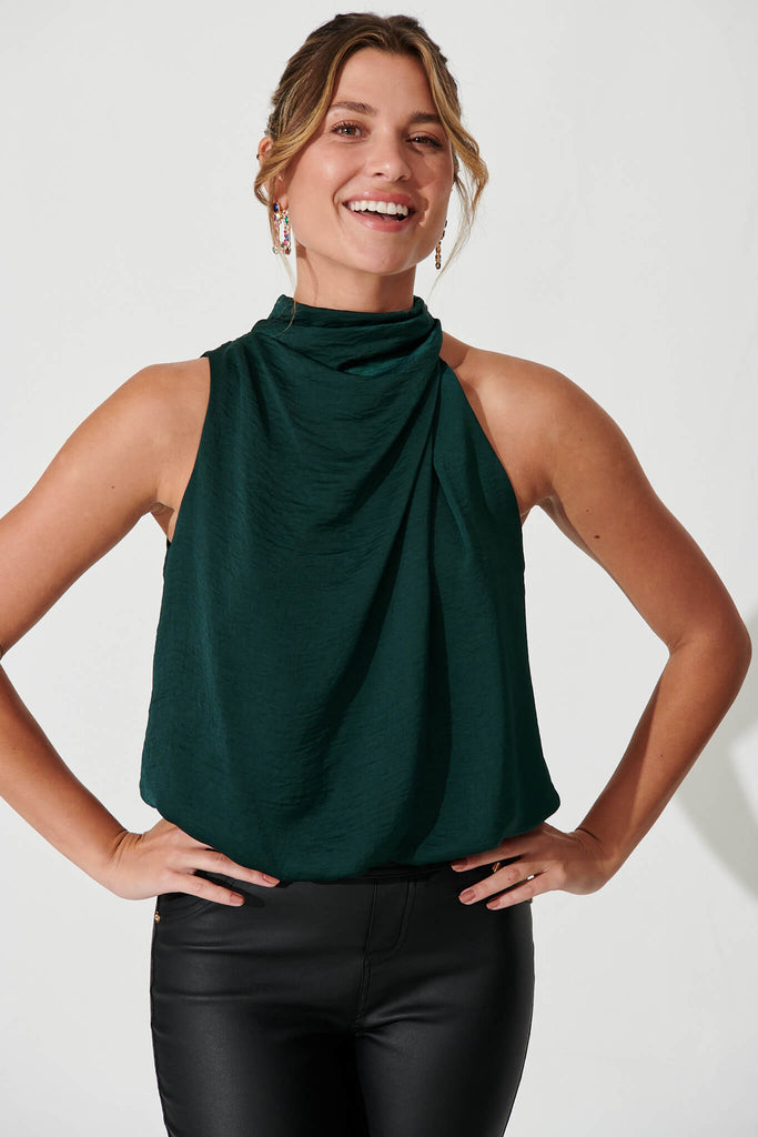 Roxanne Top In Emerald Satin - front